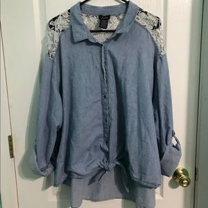 Plus size high low button down shirt